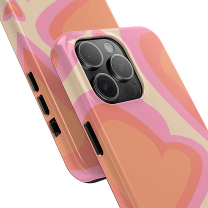 Retro Pink Hearts iPhone Case – Shock-Resistant, Matte Finish, Dual-Layer Protection