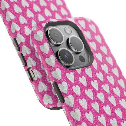 Pink Glitter Heart Pattern MagSafe Case