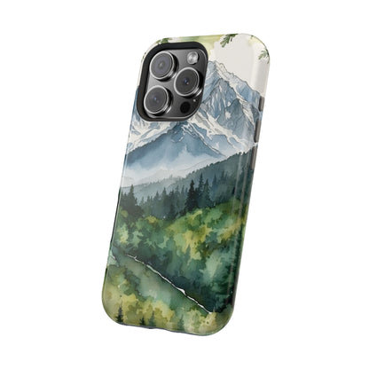 Watercolor Alpine Mountainscape - MagSafe iPhone Case