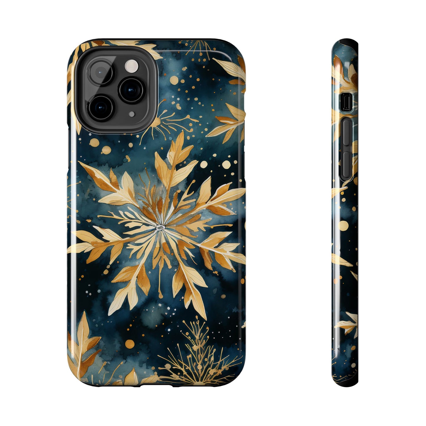 Gold Floral Snowflakes on Midnight Blue - iPhone Series Case