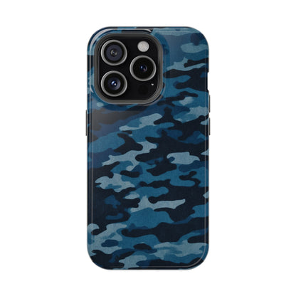 Dark Blue Camouflage – MagSafe iPhone Case with Modern Rugged Style