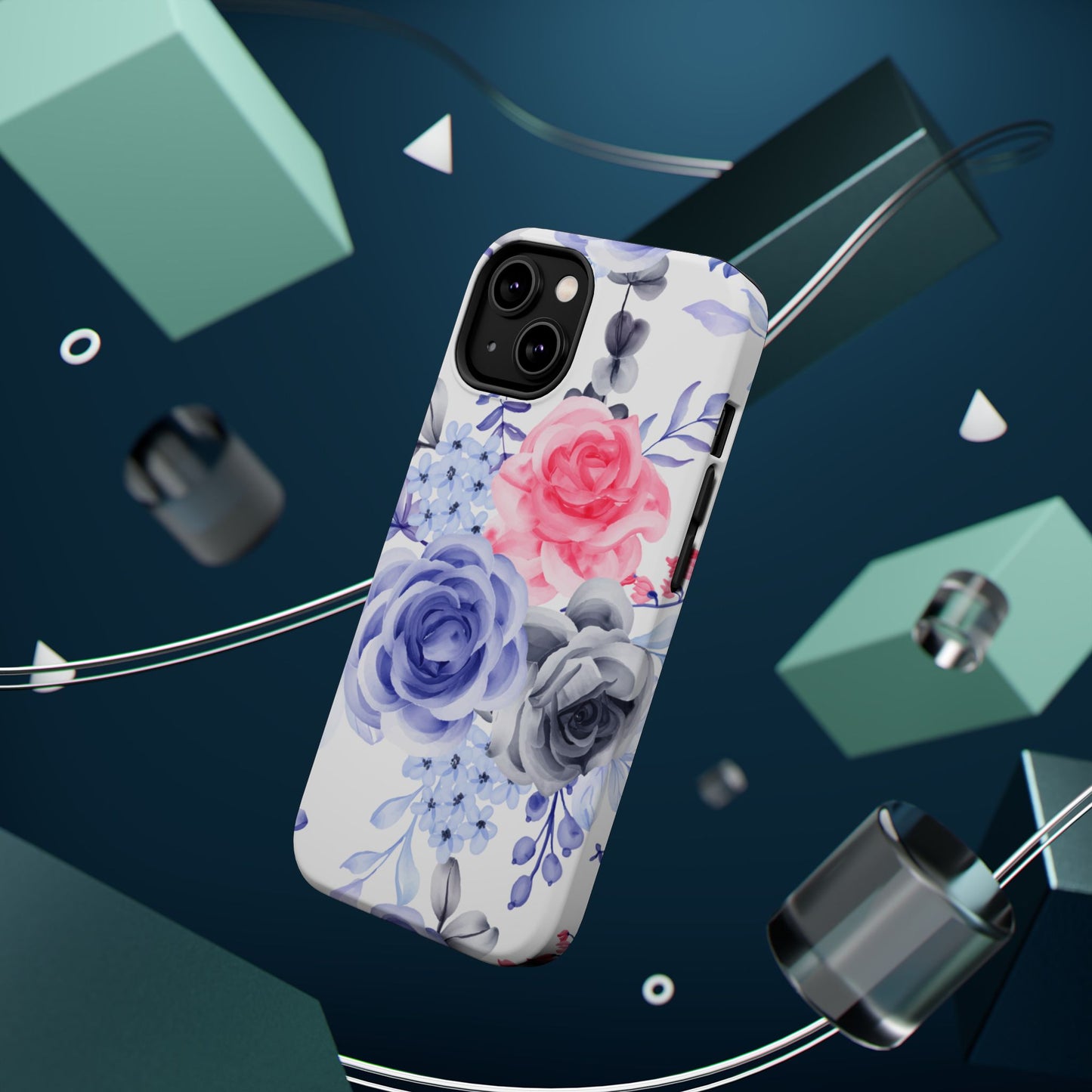 Elegant Blue Floral Watercolor Design – MagSafe iPhone Case