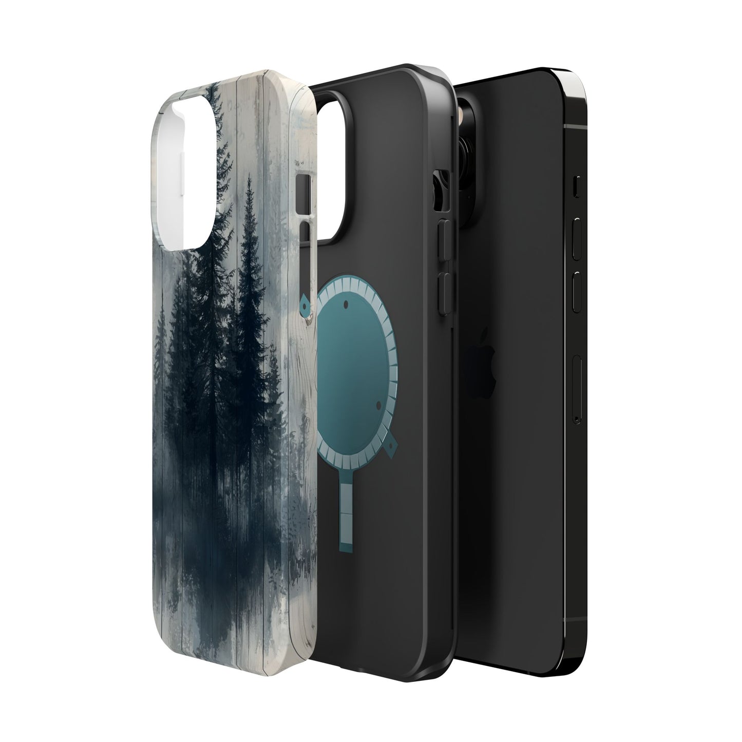 Rustic Pine Forest MagSafe iPhone Case - Blue Toned Woodland Design