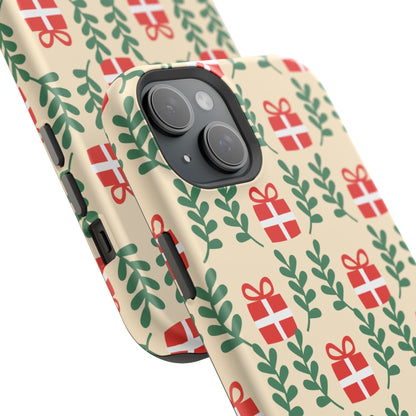 MagSafe iPhone Case: Holiday Cheer – Red Gifts & Green Leaves