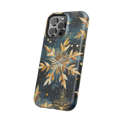 Gold Floral Snowflakes on Midnight Blue - MagSafe iPhone Series Case