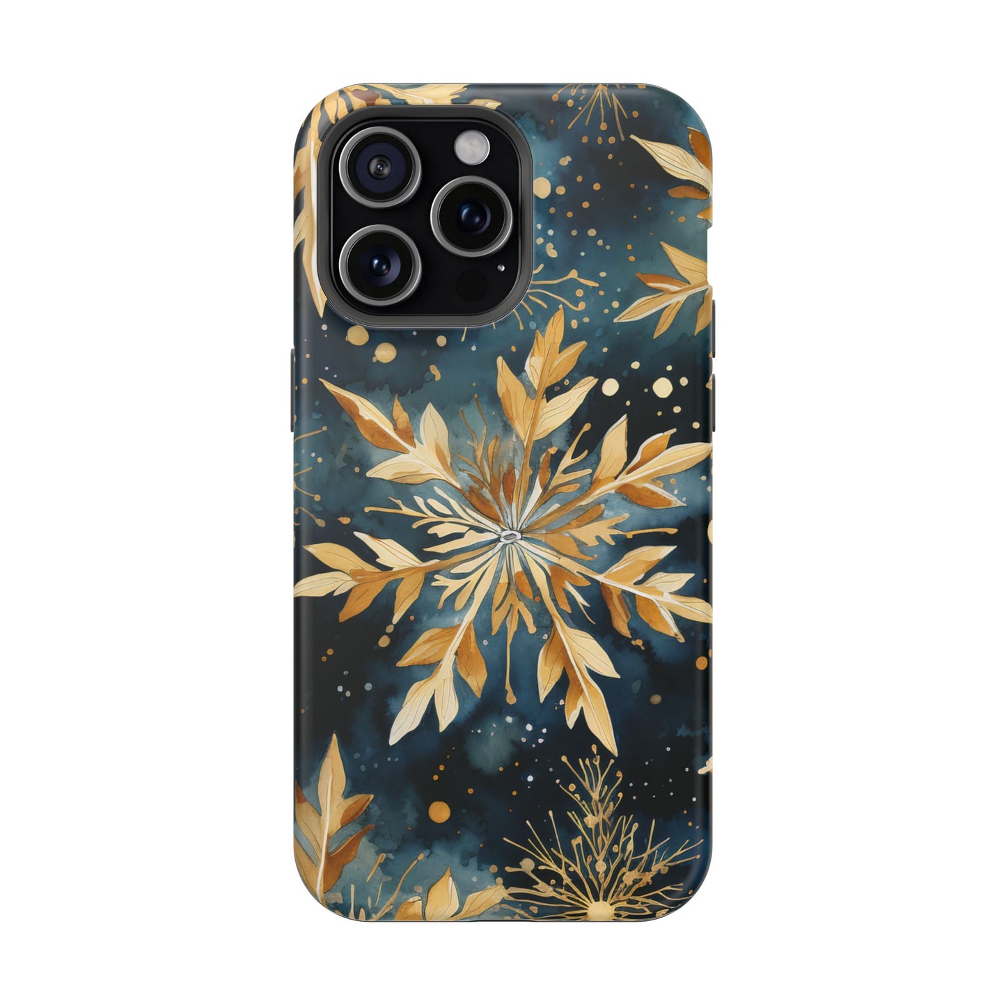 Gold Floral Snowflakes on Midnight Blue - MagSafe iPhone Series Case