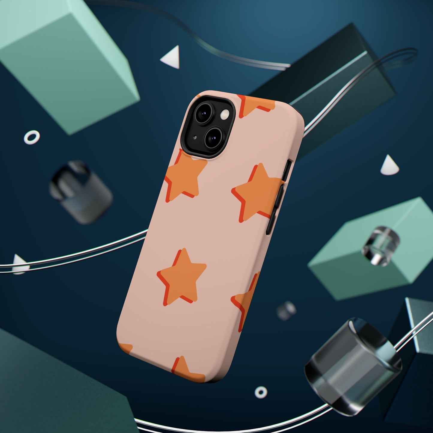 Retro Orange Stars MagSafe iPhone Case – Shock-Resistant, Smooth Matte Finish, Dual-Layer Design