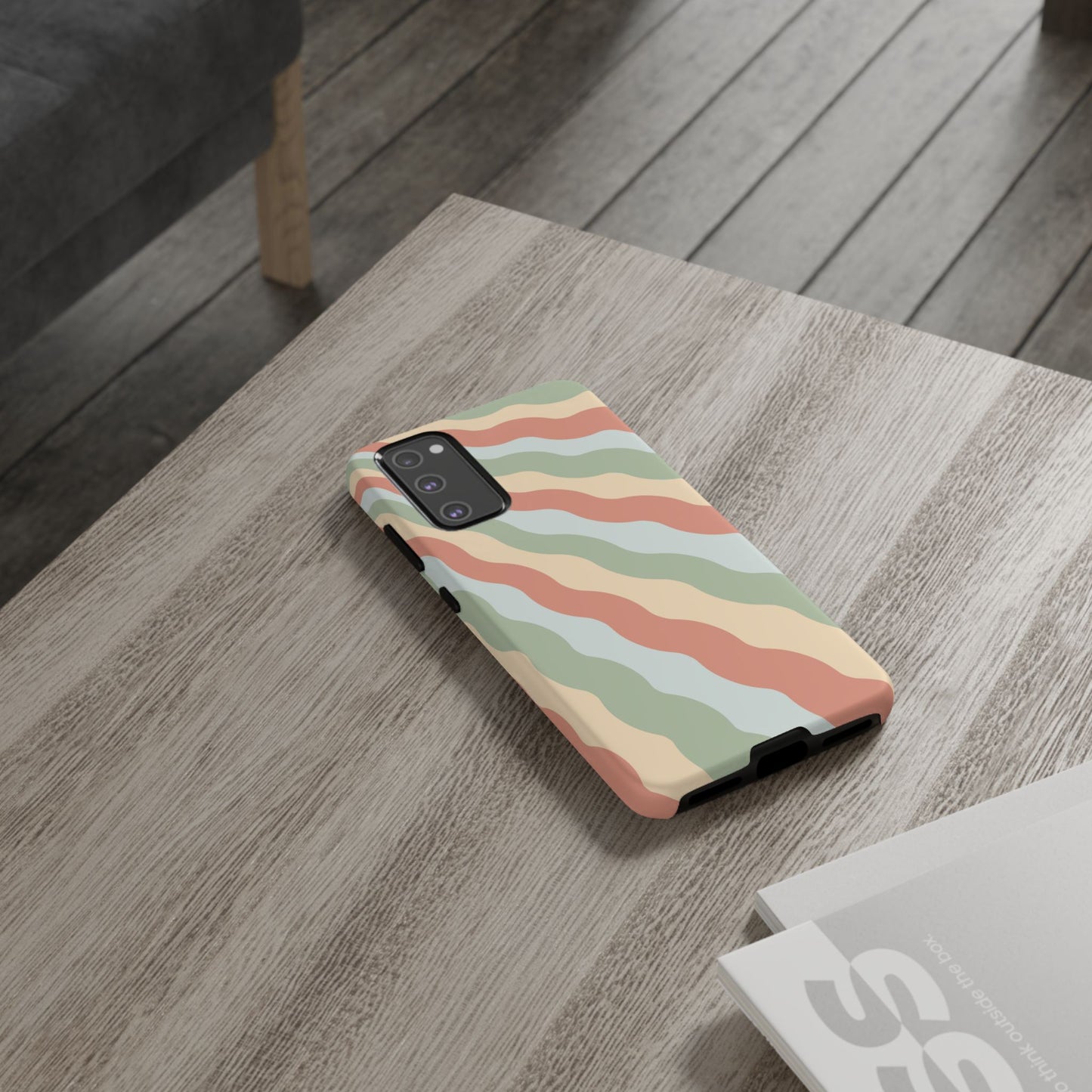 Earthy Retro Waves Samsung Galaxy Case – 70s-Inspired Wavy Stripes in Soft Green, Cream, and Rust