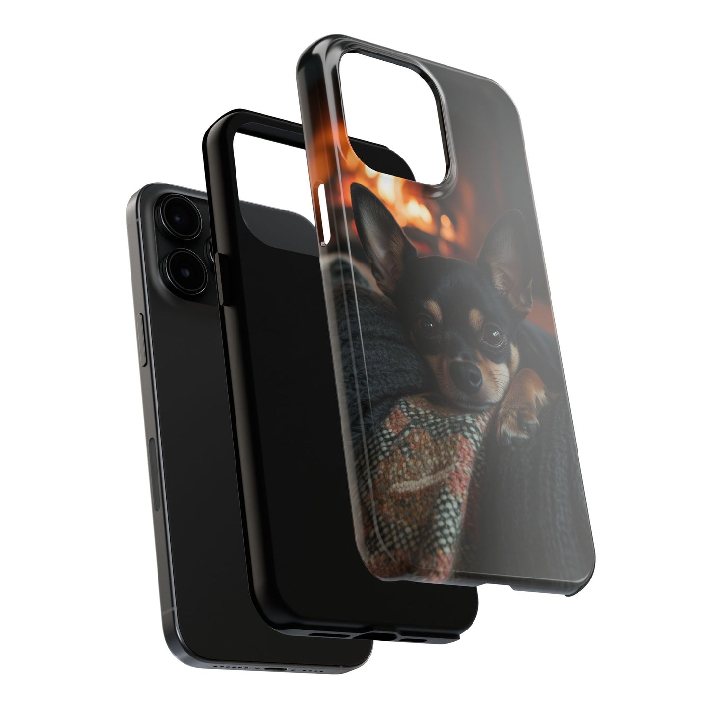 Cozy Chihuahua Fireplace iPhone Case – Warm and Stylish Design