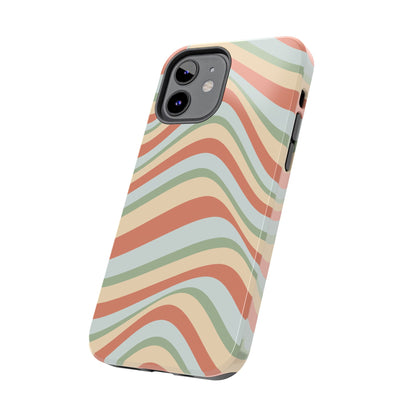 Vintage Earthy Waves iPhone Case – Retro 70s-Inspired in Warm Green, Cream, and Rust