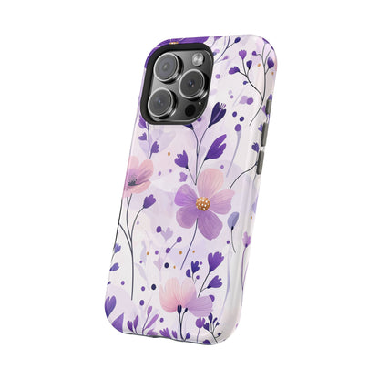 Purple Floral Bliss MagSafe iPhone Case – Delicate Blossom Design