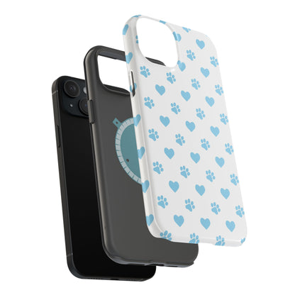 Blue Paw Prints & Hearts – MagSafe iPhone Case with Adorable Pet-Lover Design