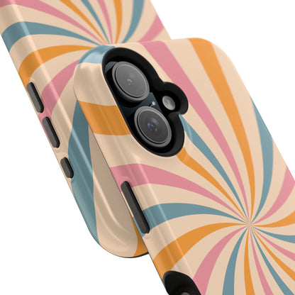 Retro Swirl Pattern MagSafe iPhone Case – Bold 70s Vibe in Pink, Orange, and Orange