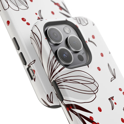 Minimalist Line Art Floral Tough MagSafe iPhone Case – Bold Red and Black Design, Shockproof Protection