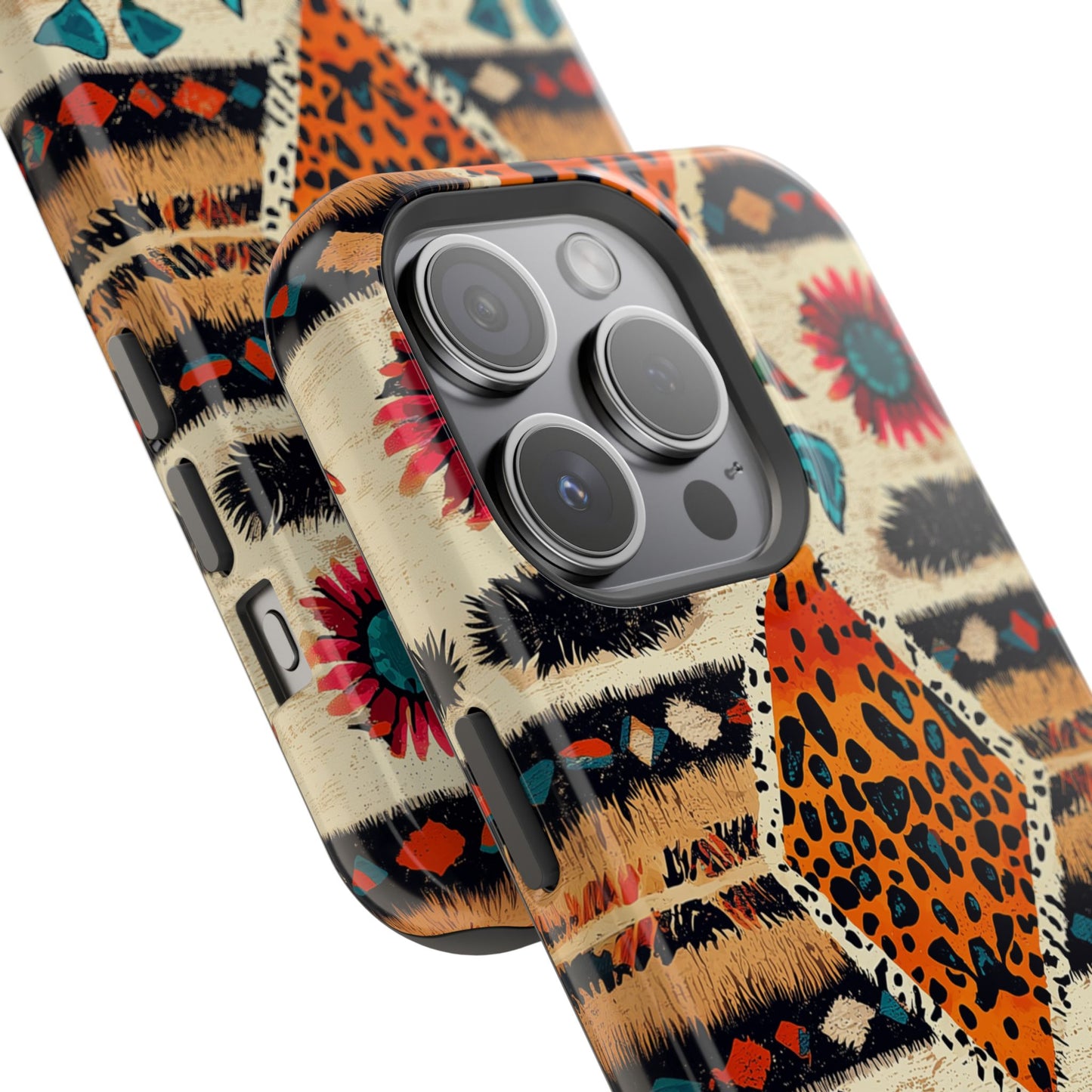 Wild Boho Leopard Print & Floral Tough MagSafe iPhone Case – Eclectic Tribal Design, Dual-Layer Protection