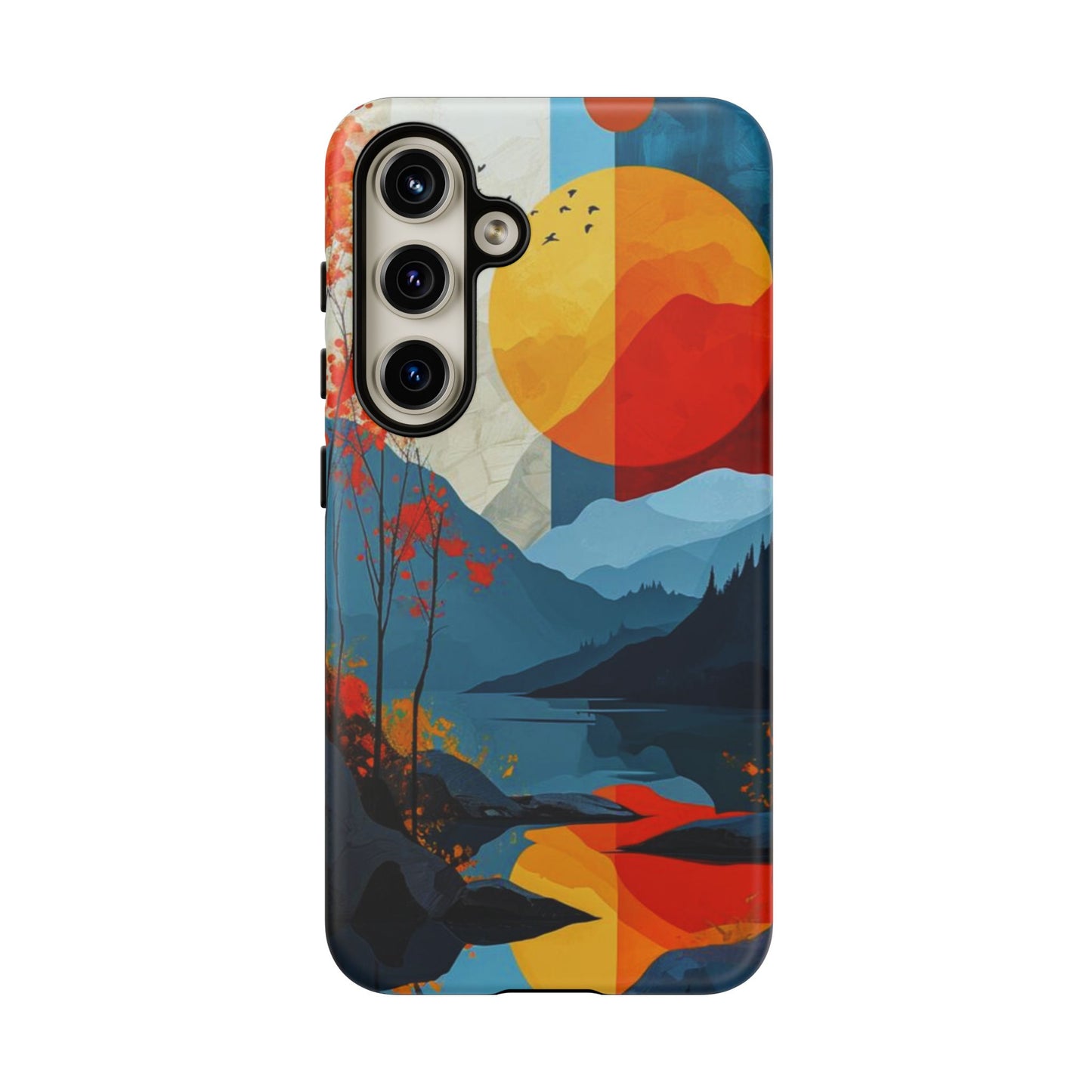 Abstract Autumn Landscape Samsung Galaxy Case – Bold Colorful Sunset Design, Dual-Layer Protection