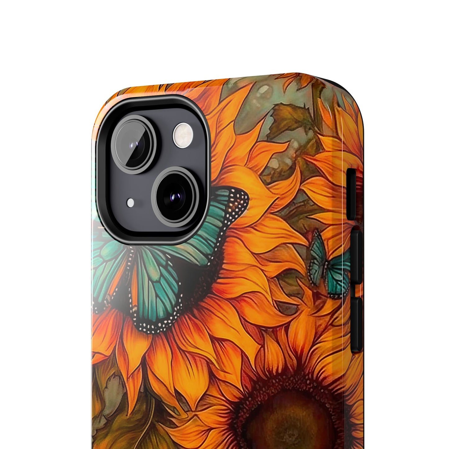 Vintage Blue Butterfly & Sunflower Art – iPhone Case