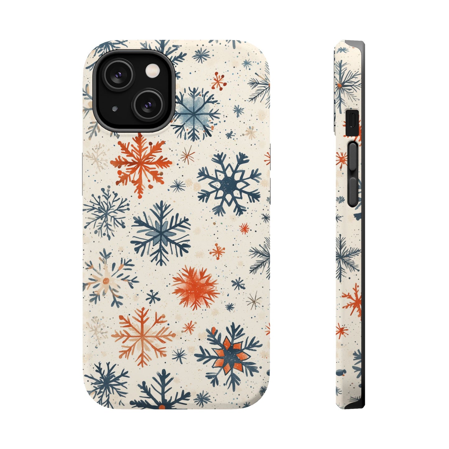 Rustic Orange and Blue Snowflake Pattern – MagSafe iPhone Series Case