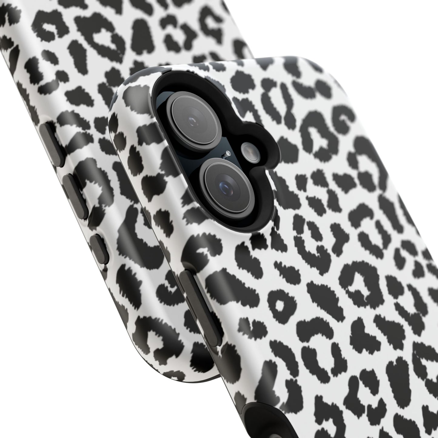 Monochrome Leopard Print Tough MagSafe iPhone Case – Classic Black and White Design with Dual-Layer Protection