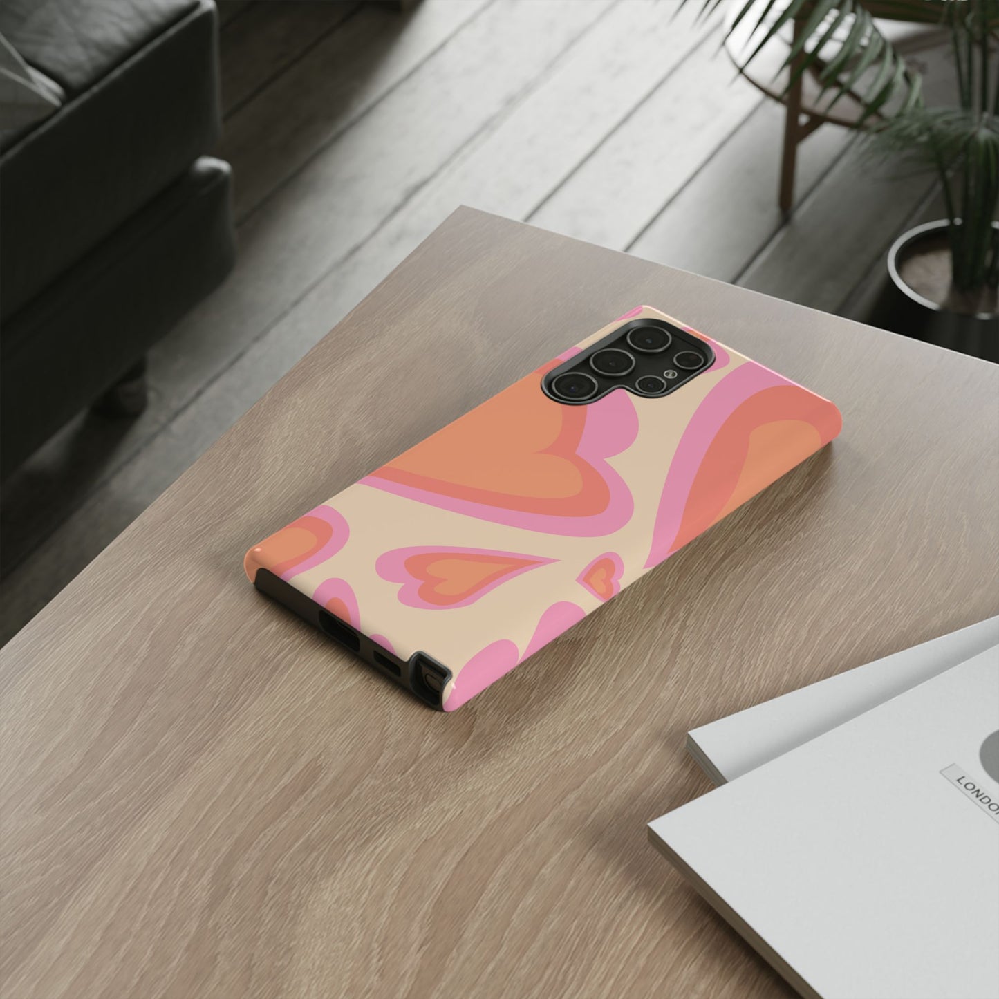 Retro Pink Hearts Samsung Galaxy Case – Shock-Resistant, Matte Finish, Dual-Layer Protection