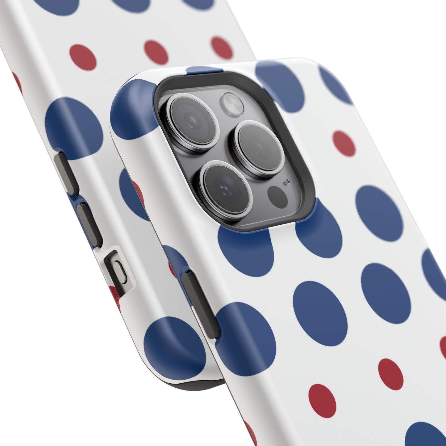 Bold Navy & Red Polka Dot Pattern – MagSafe iPhone Case