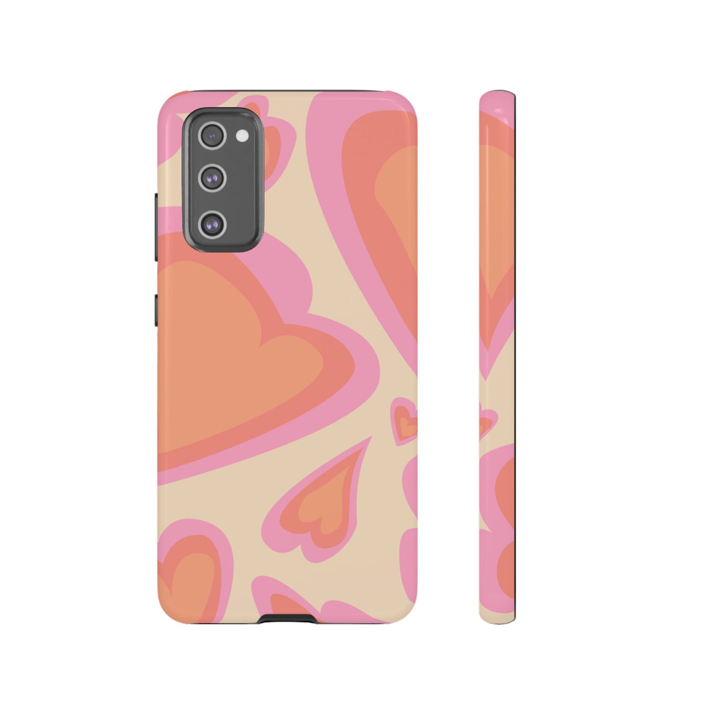 Retro Pink Hearts Samsung Galaxy Case – Shock-Resistant, Matte Finish, Dual-Layer Protection
