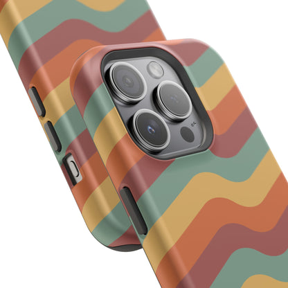 Retro Vibe Wavy Stripes MagSafe iPhone Case – 70s-Inspired in Teal, Orange, and Rust