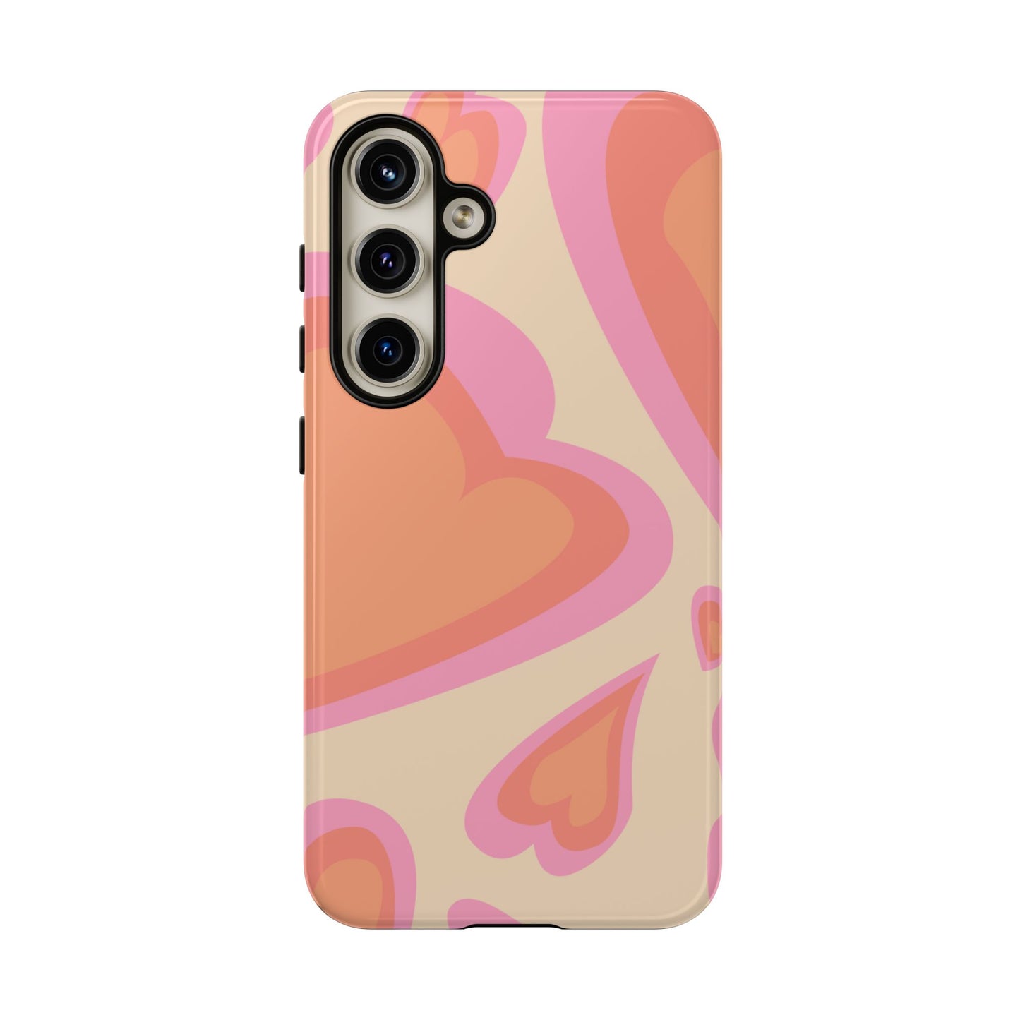 Retro Pink Hearts Samsung Galaxy Case – Shock-Resistant, Matte Finish, Dual-Layer Protection