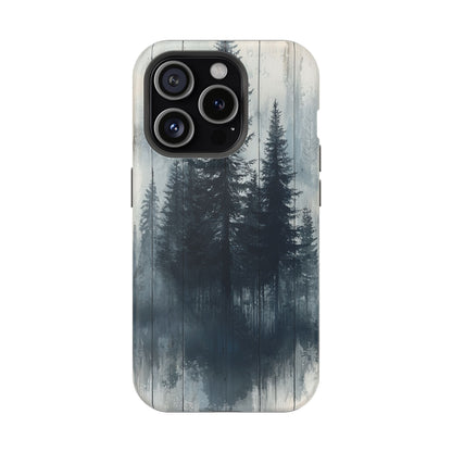 Rustic Pine Forest MagSafe iPhone Case - Blue Toned Woodland Design