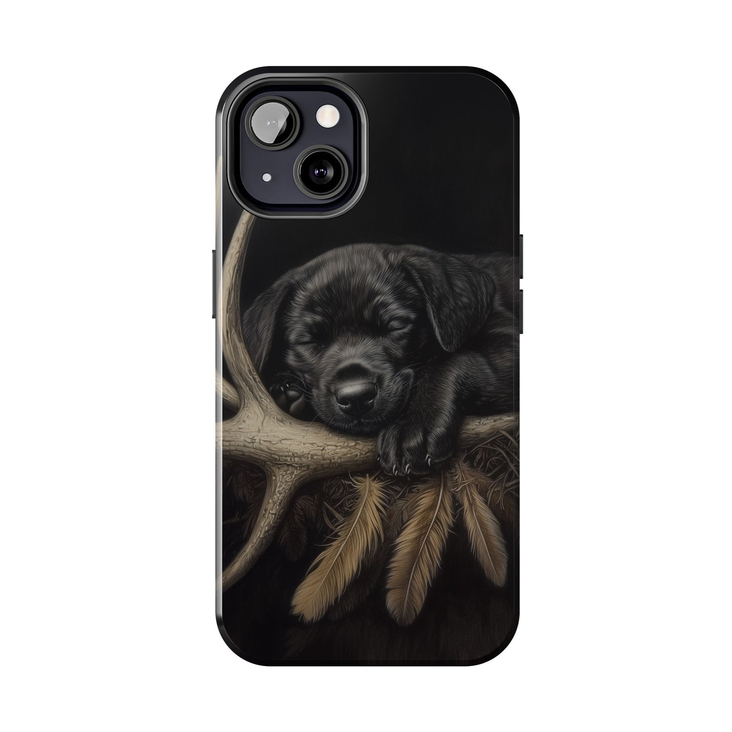 Adorable Black Labrador Puppy on Feathers iPhone Case