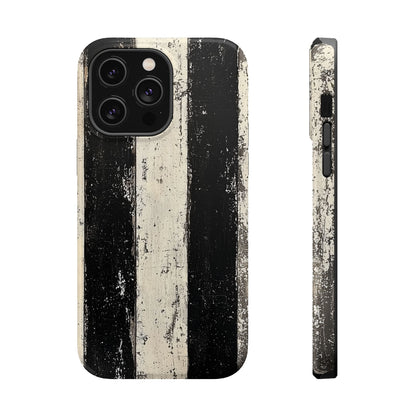 Vintage Vertical Stripe MagSafe iPhone Case - Black & White Grunge Design