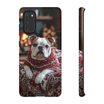 Cozy Bulldog in Sweater Samsung Galaxy Case – Festive Fireplace Protective Cove