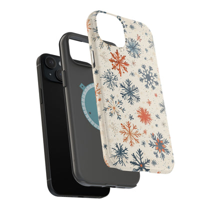 Rustic Orange and Blue Snowflake Pattern – MagSafe iPhone Series Case