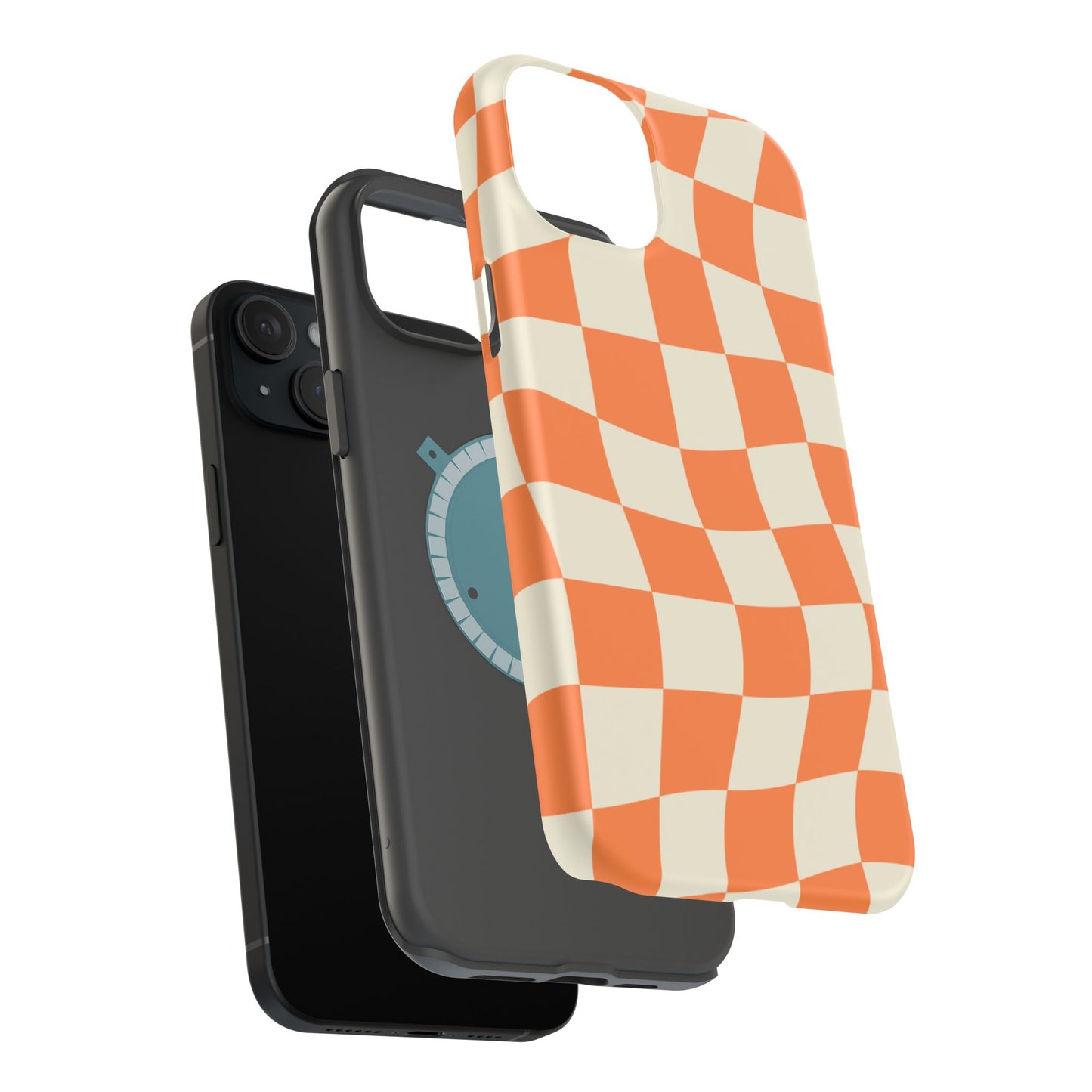 Wavy Retro Checkerboard MagSafe iPhone Case – Shockproof, Matte Finish, Dual-Layer Protection