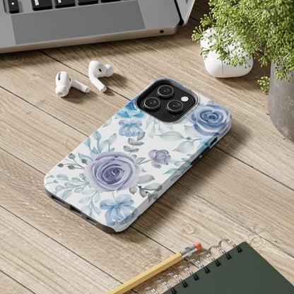 Elegant Blue & Violet Roses iPhone Case – Luxurious Floral Design for Chic Device Protection