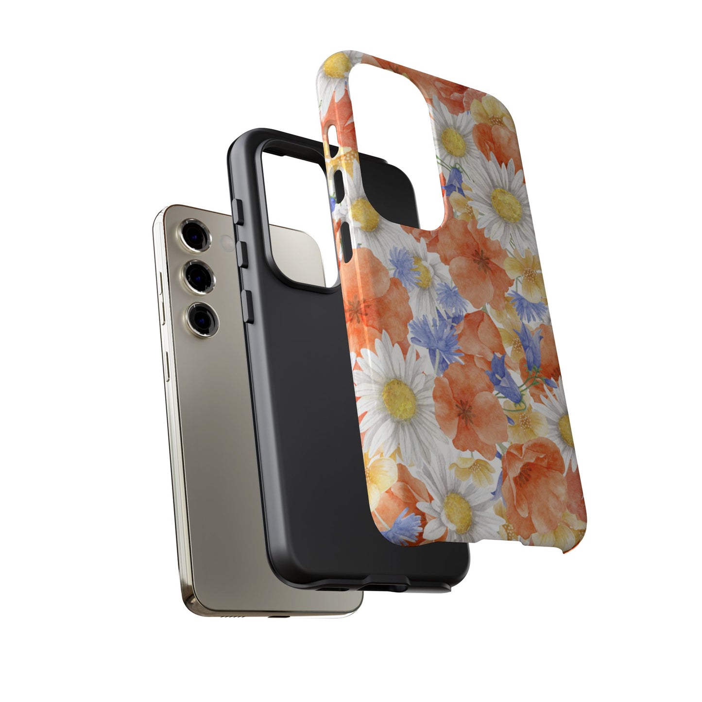 Watercolor Wildflower Pattern Samsung Galaxy Case – Durable Matte Finish with Daisy, Poppy & Cornflower Design