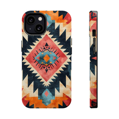 Bold Aztec Pattern Tough MagSafe iPhone Case – Vibrant Geometric Design, Dual-Layer Protection