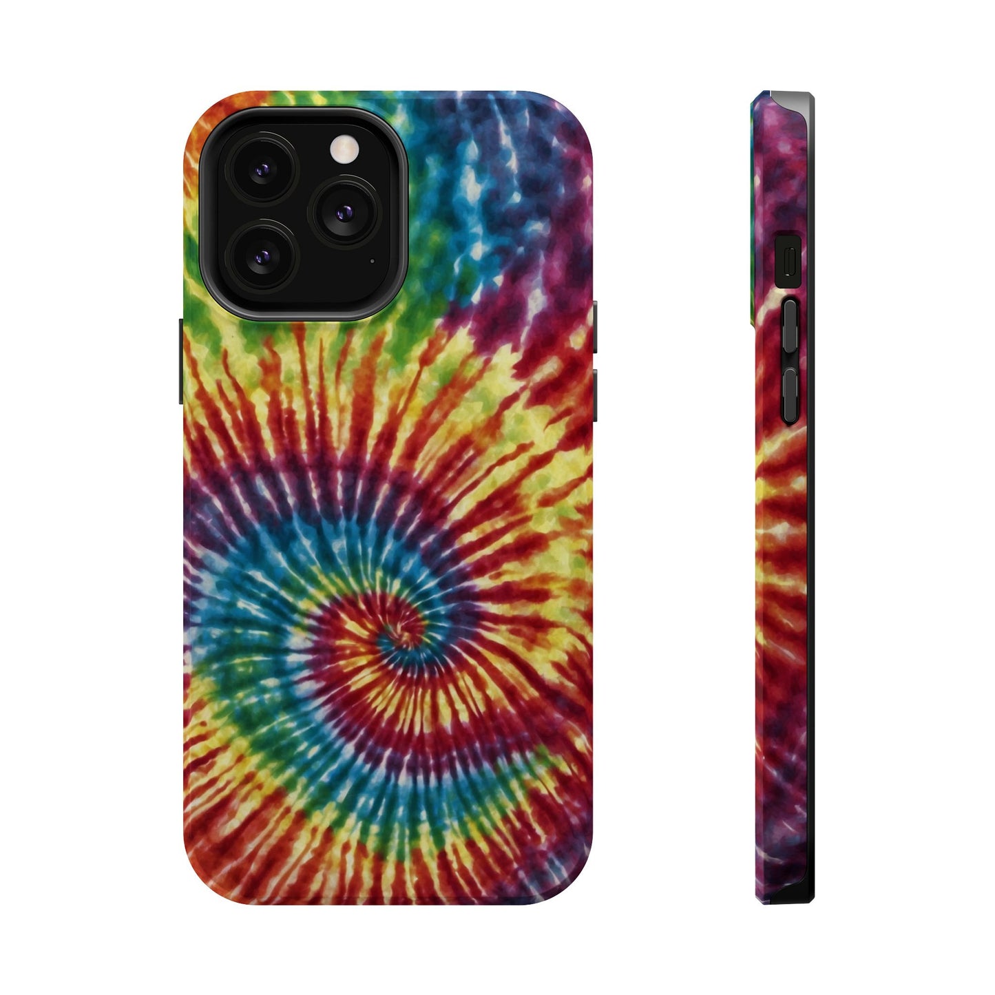 Vibrant Spiral Tie-Dye MagSafe Case – Retro Rainbow Design