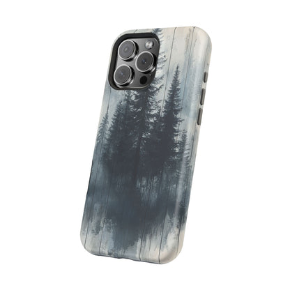 Rustic Pine Forest MagSafe iPhone Case - Blue Toned Woodland Design