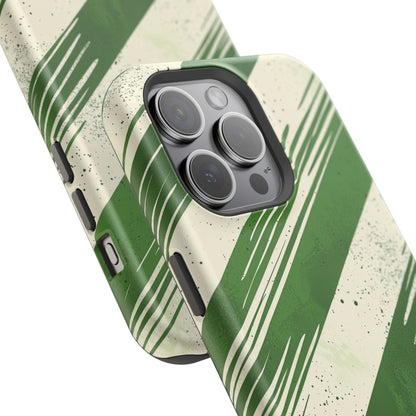 Green Stripes MagSafe iPhone Case – Bold Diagonal Brushstroke Design