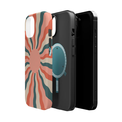 Retro Sunburst MagSafe iPhone Case – Bold 70s-Inspired Waves in Coral, Teal, and Cream