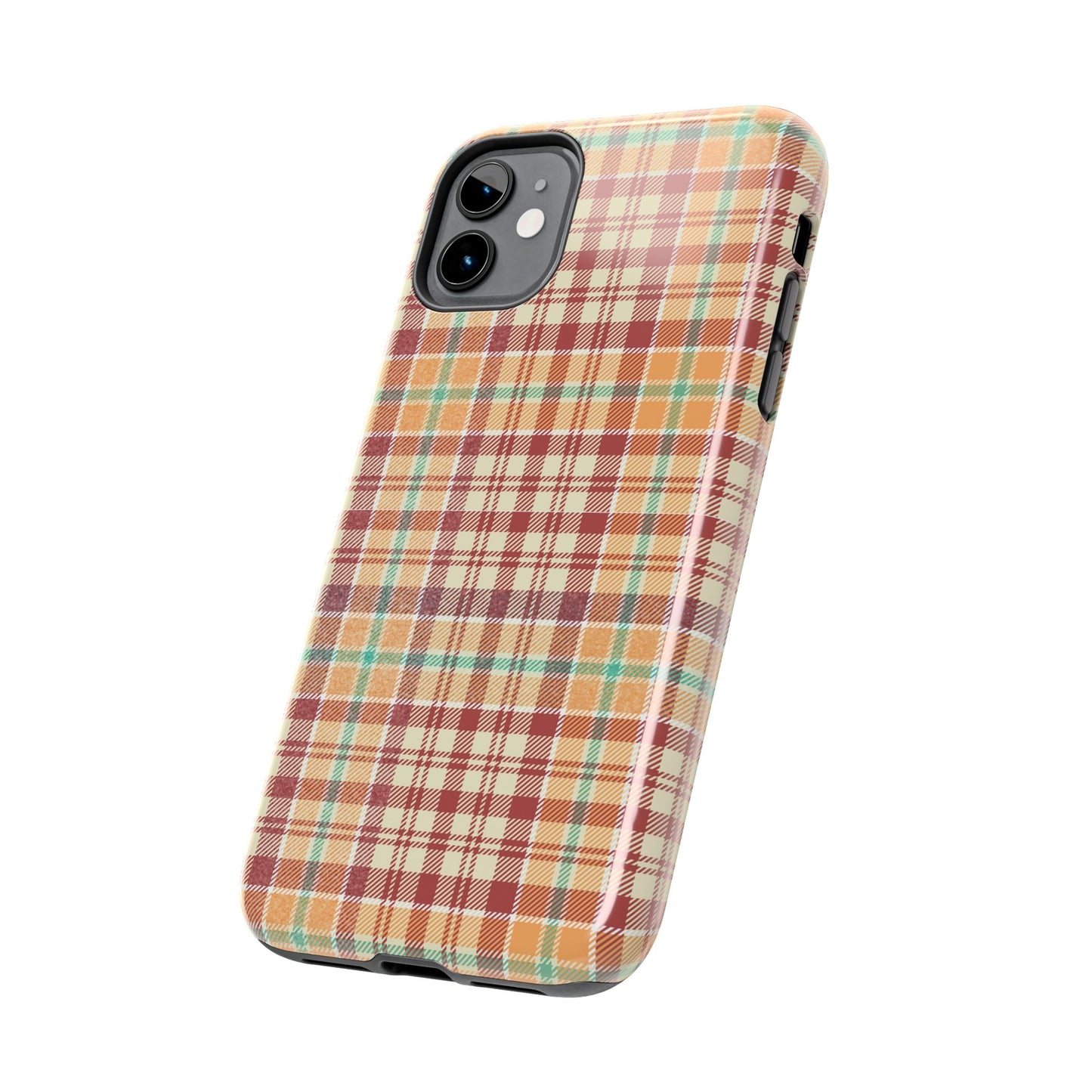 Retro Chic Plaid iPhone Case in Red, Orange, Green & Cream – Classic Vintage Style