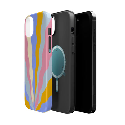 Pastel Radiance MagSafe iPhone Case – 70s-Inspired Dual-Layer Design with Wavy Sunburst Pattern