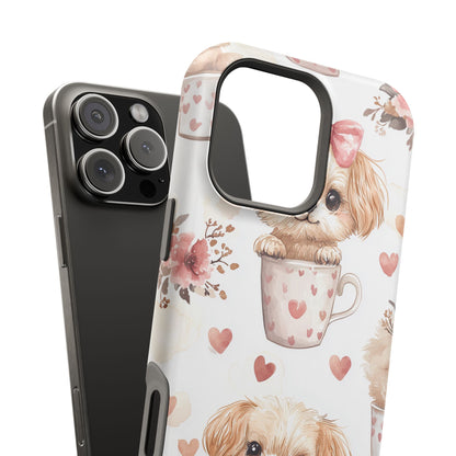 Cute Puppies in Heart MagSafe iPhone Case – Adorable Dog & Floral Design, Shockproof & Slim