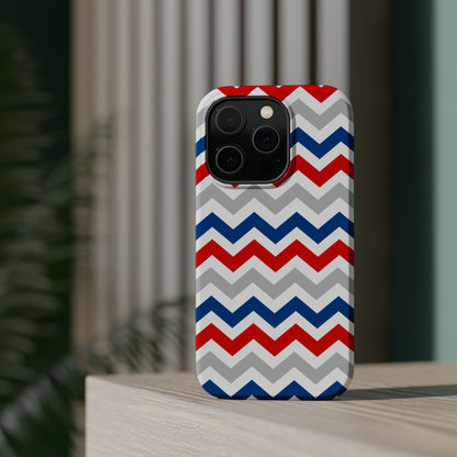 Patriotic Red, White & Blue Chevron – MagSafe Compatible iPhone Case