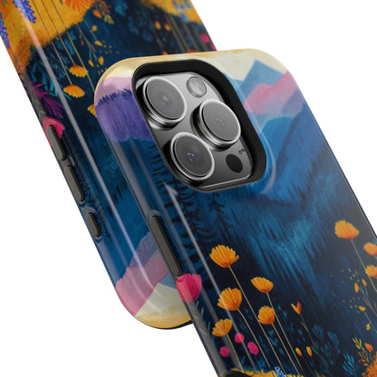 Vibrant Wildflower Mountain MagSafe iPhone Case – Bold Nature Art, Dual - Layer Protection - BOGO Cases