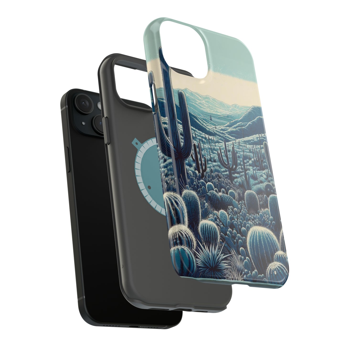 Desert Blues MagSafe Case - Serene Cactus Landscape for iPhone Series 13, 14, & 15