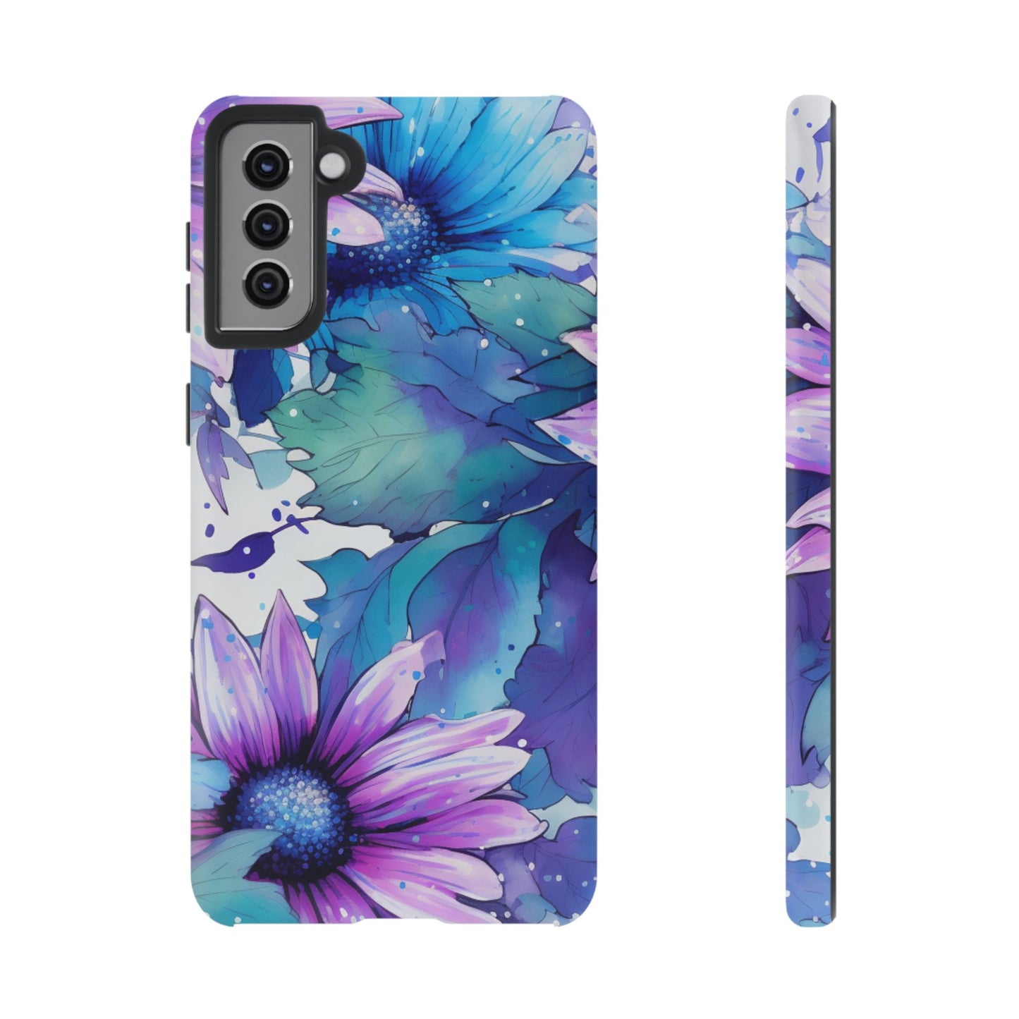 Purple & Teal Watercolor Floral Samsung Galaxy Case - Artistic Flower Design