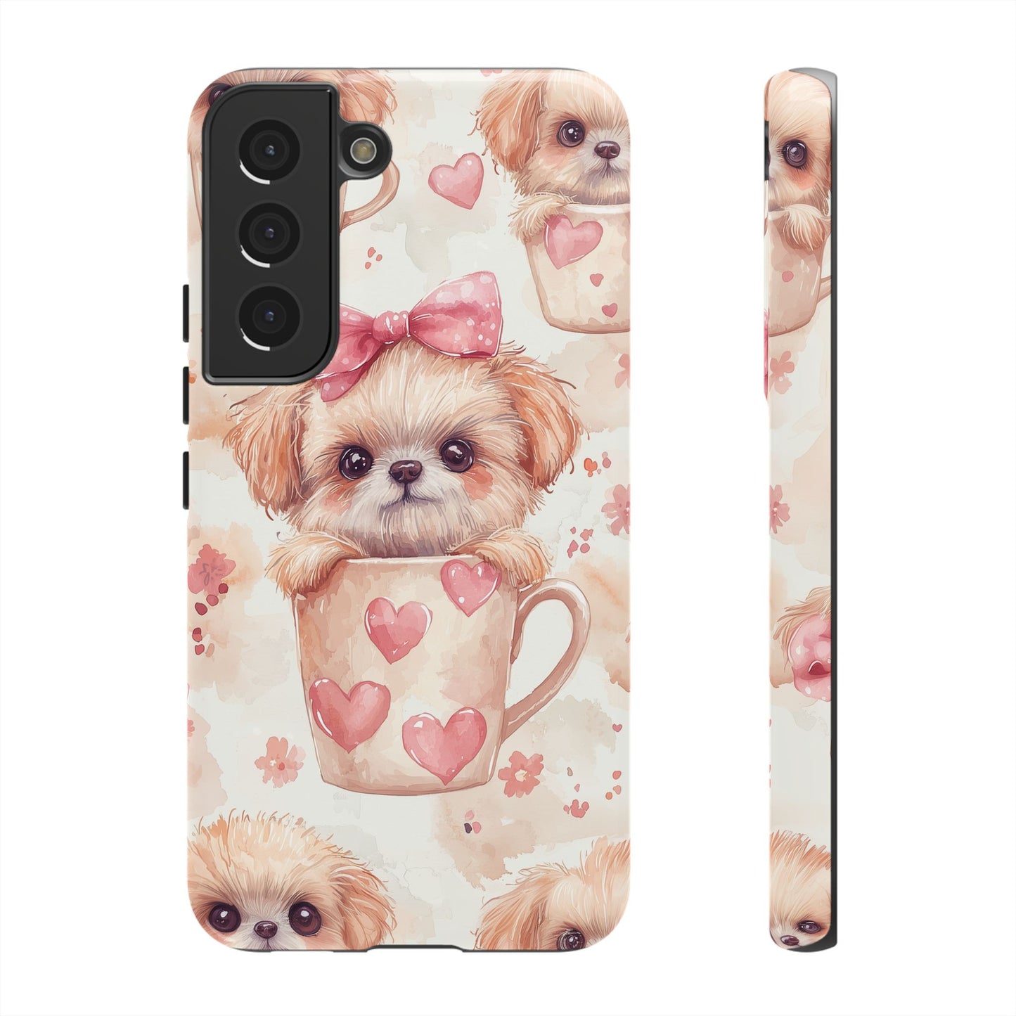 Adorable Puppy in Teacup Samsung Galaxy Case – Tough, Dual-Layer Protection with Cute Pink Bow Design