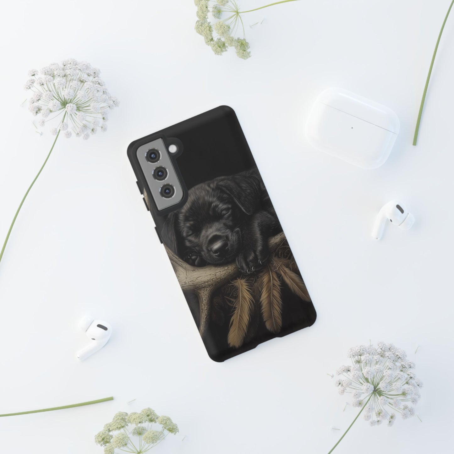 Adorable Black Labrador Puppy on Feathers Samsung Galaxy Case